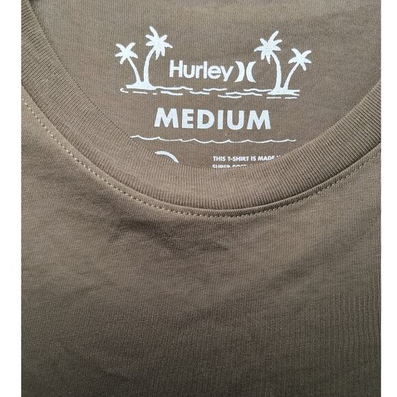 Hurley Logo T-Shirt Men's Size M Green Long Sleeve Crew Neck Cotton Pullover Tee - Picture 5 of 11
